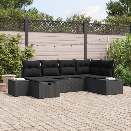 Juego de sofá de jardín de 6 piezas con cojines negro poliratán de , Sofás de exterior - Ref: Foro24-3359382, Precio: 423,40 ...