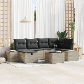 Conjunto de Sofá de Jardín de 7 Piezas con Cojines de Ratán Sintético Gris Claro de , Sofás de exterior - Ref: Foro24-3359391...
