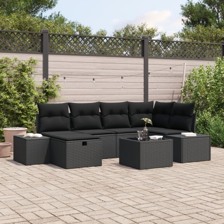 Conjunto de Sofá de Jardín de 7 Piezas con Cojines Negro Ratán Poli de , Sofás de exterior - Ref: Foro24-3359392, Precio: 472...