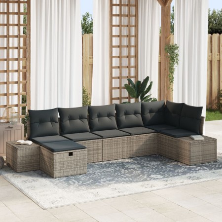 Juego de Sofá de Jardín de 7 Piezas con Cojines Gris Ratán Sintético de , Sofás de exterior - Ref: Foro24-3359398, Precio: 46...