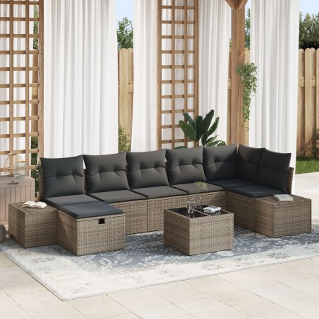 Conjunto de Sofá de 8 piezas para Jardín con Cojines Gris Poliratán de , Sofás de exterior - Ref: Foro24-3359408, Precio: 510...