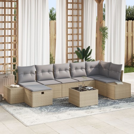 Set de Sofá de Jardín de 8 Piezas con Cojines Beige Poliratán de , Sofás de exterior - Ref: Foro24-3359409, Precio: 541,52 €,...