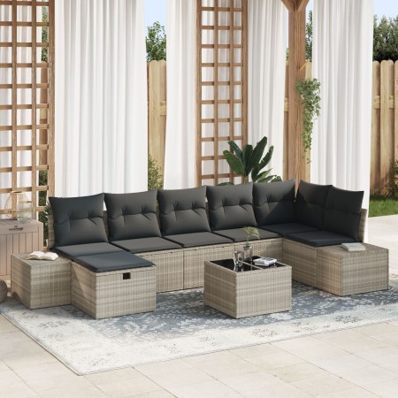 Juego de Sofá de Jardín de 8 Piezas con Cojines Gris de Ratán Sintético de , Sofás de exterior - Ref: Foro24-3359411, Precio:...