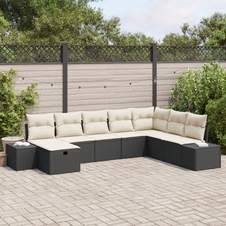 Set de Sofá de Jardín de 8 Piezas con Cojines Negro Ratán Sintético de , Sofás de exterior - Ref: Foro24-3359426, Precio: 483...