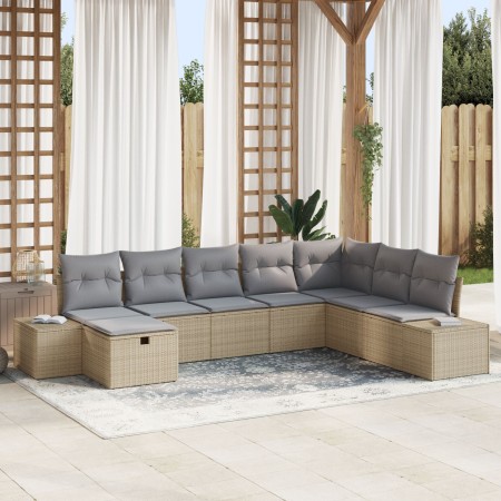 Juego de Sofá de Jardín de 8 Piezas con Cojines Beige Ratán Poliéster de , Sofás de exterior - Ref: Foro24-3359429, Precio: 5...