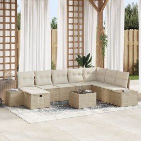 Juego de Sofá de Jardín de 9 Piezas con Cojines Beige Poliratán de , Sofás de exterior - Ref: Foro24-3359440, Precio: 609,42 ...