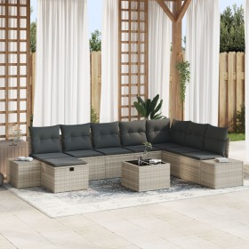 Conjunto de Sofá de Jardín de 9 Piezas con Cojines de Rattan Polimérico Gris Claro de , Sofás de exterior - Ref: Foro24-33594...