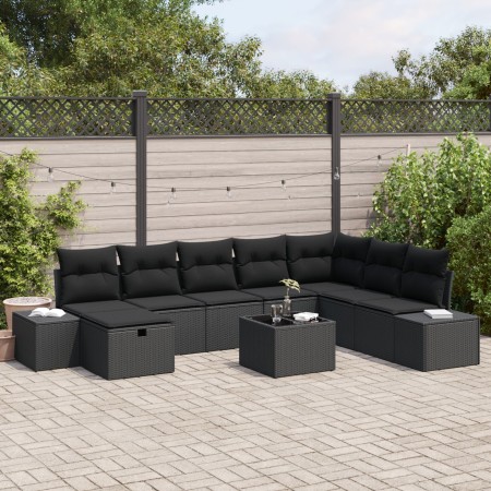 Juego de Sofá de Jardín de 9 Piezas con Cojines Negro Poliratán de , Sofás de exterior - Ref: Foro24-3359442, Precio: 592,75 ...