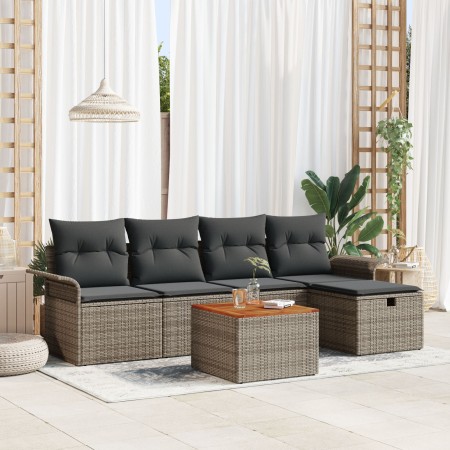 Juego de Sofás de Jardín de 6 Piezas con Cojines Gris Ratán Poliéster de , Sofás de exterior - Ref: Foro24-3359447, Precio: 3...