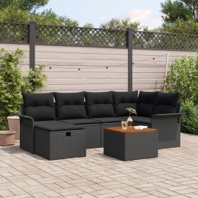 Conjunto de Sofá de Jardín de 7 Piezas con Cojines de Ratán Sintético Negro de , Sofás de exterior - Ref: Foro24-3359457, Pre...