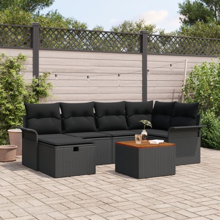 Conjunto de Sofá de Jardín de 7 Piezas con Cojines de Ratán Sintético Negro de , Sofás de exterior - Ref: Foro24-3359457, Pre...
