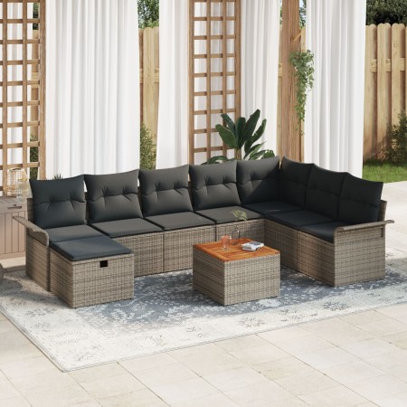 Juego de Sofá de Jardín de 9 Piezas con Cojines Gris Poliratán de , Sofás de exterior - Ref: Foro24-3359468, Precio: 543,74 €...