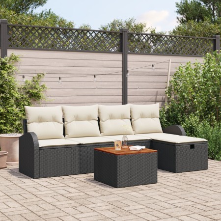 Conjunto Sofá Jardín 6 Piezas Cojines Ratán Poliéster Negro de , Sofás de exterior - Ref: Foro24-3359502, Precio: 352,73 €, D...
