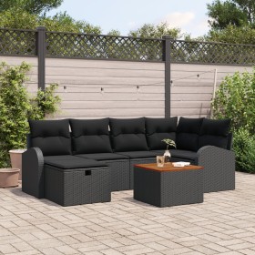 Conjunto de Sofá de Jardín de 7 Piezas con Cojines Negro Polirratán de , Sofás de exterior - Ref: Foro24-3359513, Precio: 443...