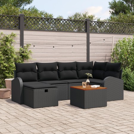 Conjunto de Sofá de Jardín de 7 Piezas con Cojines Negro Polirratán de , Sofás de exterior - Ref: Foro24-3359513, Precio: 443...