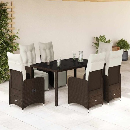 Set de mesa y sillas jardín 7 pzas con cojines ratán PE marrón en Conjuntos de jardín | Comprar online en Foru.es