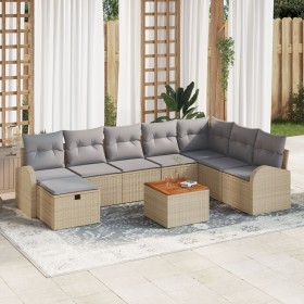 Juego de Sofás de Jardín de 9 Piezas con Cojines Beige de Ratán Sintético de , Sofás de exterior - Ref: Foro24-3359525, Preci...