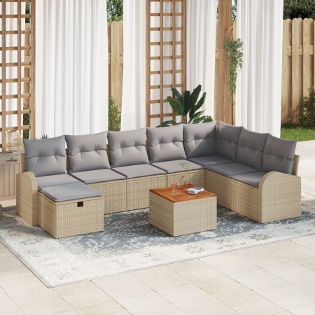 Juego de Sofás de Jardín de 9 Piezas con Cojines Beige de Ratán Sintético de , Sofás de exterior - Ref: Foro24-3359525, Preci...