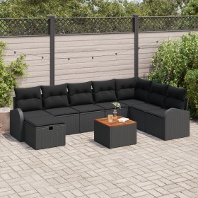 Conjunto de sofá de jardín de 9 piezas con cojines negro poli ratán de , Sofás de exterior - Ref: Foro24-3359527, Precio: 561...