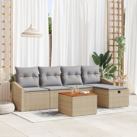 Conjunto de Sofás de Jardín de 6 Piezas con Cojines Beige Ratán Poliéster de , Sofás de exterior - Ref: Foro24-3359560, Preci...