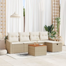 Conjunto de Sofá de Jardín de 6 Piezas con Cojines Beige Ratán Poli de , Sofás de exterior - Ref: Foro24-3359561, Precio: 380...