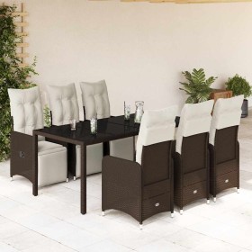 Set de mesa y sillas jardín 7 pzas con cojines ratán PE marrón en Conjuntos de jardín | Comprar online en Foru.es