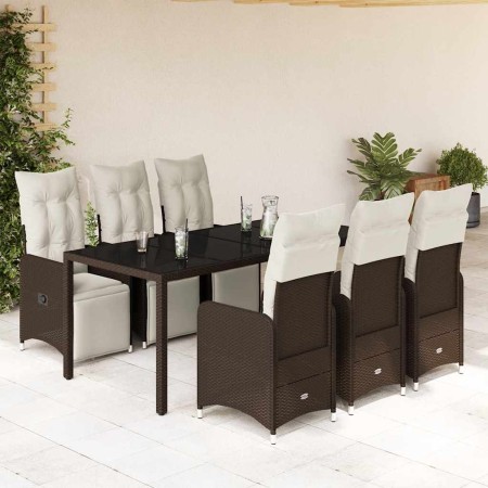 Set de mesa y sillas jardín 7 pzas con cojines ratán PE marrón en Conjuntos de jardín | Comprar online en Foru.es