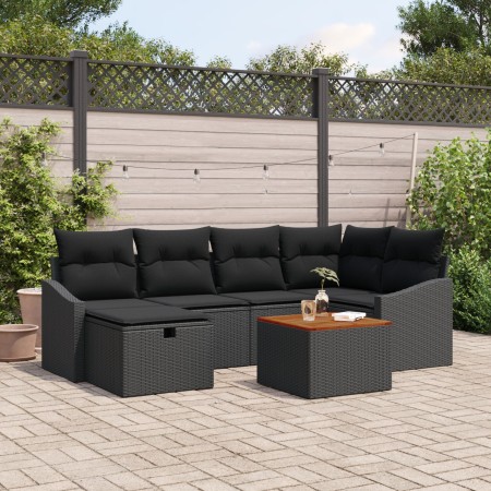 Juego de Sofá de Jardín de 7 Piezas con Cojines Ratán Negro de , Sofás de exterior - Ref: Foro24-3359569, Precio: 441,46 €, D...