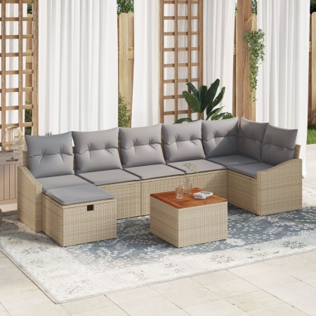 Conjunto de Sofá de Jardín de 8 Piezas con Cojines Beige Ratán Sintético de , Sofás de exterior - Ref: Foro24-3359574, Precio...