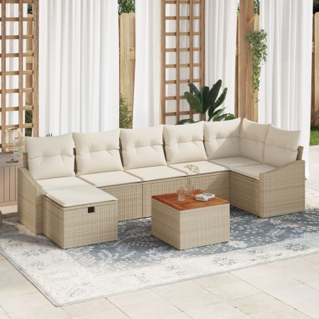 Juego de sofá de jardín de 8 piezas con cojines beige de ratán sintético de , Sofás de exterior - Ref: Foro24-3359575, Precio...