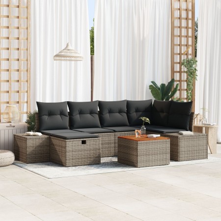Conjunto de Sofá de Jardín de 7 Piezas con Cojines Gris Poliratán de , Sofás de exterior - Ref: Foro24-3359594, Precio: 443,7...
