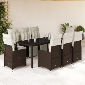 Set de mesa y sillas jardín 9 piezas y cojines ratán PE marrón en Conjuntos de jardín | Comprar online en Foru.es