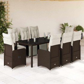 Set de mesa y sillas jardín 9 piezas y cojines ratán PE marrón en Conjuntos de jardín | Comprar online en Foru.es