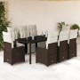 Set de mesa y sillas jardín 9 piezas y cojines ratán PE marrón en Conjuntos de jardín | Comprar online en Foru.es
