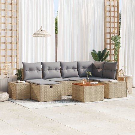Conjunto de sofá de jardín de 7 piezas con cojines en beige poli ratán de , Sofás de exterior - Ref: Foro24-3359595, Precio: ...