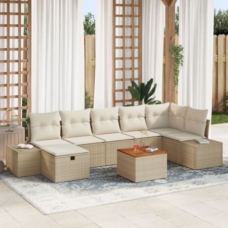 Juego de Sofá de Jardín de 8 Piezas con Cojines Beige Poliratán de , Sofás de exterior - Ref: Foro24-3359603, Precio: 536,84 ...