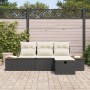 Conjunto de sofá de jardín de 4 piezas con cojines negros de poliratán de , Sofás de exterior - Ref: Foro24-3359614, Precio: ...