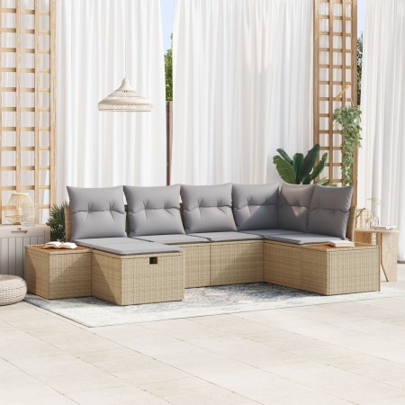 Juego de Sofá de Jardín de 6 Piezas con Cojines Beige de Rattan Poliéster de , Sofás de exterior - Ref: Foro24-3359632, Preci...