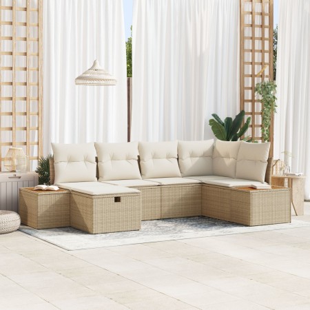 Juego de Sofás de Jardín de 6 Piezas con Cojines Beige Ratán Poliéster de , Sofás de exterior - Ref: Foro24-3359633, Precio: ...