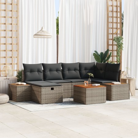Juego de Sofá de Jardín de 7 Piezas con Cojines Gris de Rattán Sintético de , Sofás de exterior - Ref: Foro24-3359636, Precio...