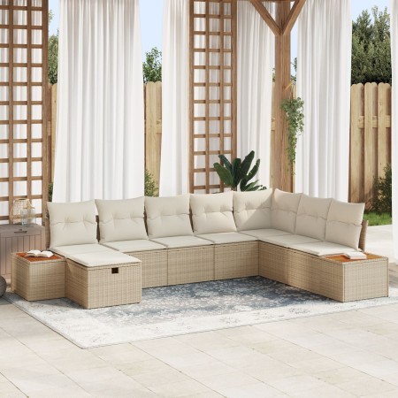 Juego de Sofá de Jardín de 8 Piezas con Cojines Beige Ratán Poliéster de , Sofás de exterior - Ref: Foro24-3359658, Precio: 5...