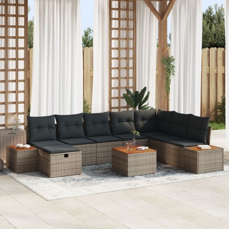 Juego de Sofá de Jardín de 9 Piezas con Cojines Gris Ratán Sintético de , Sofás de exterior - Ref: Foro24-3359661, Precio: 58...