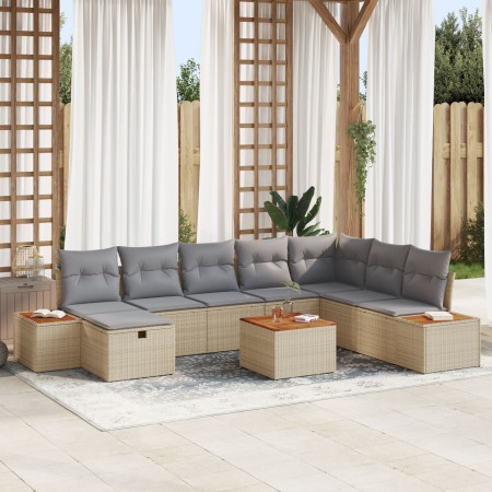 Juego de Sofá de Jardín de 9 Piezas con Cojines Beige Poliratán de , Sofás de exterior - Ref: Foro24-3359662, Precio: 573,83 ...
