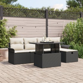 Juego de Sofá de Jardín de 6 Piezas con Cojines Negro Ratán Poli de , Sofás de exterior - Ref: Foro24-3359664, Precio: 409,98...