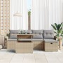 Conjunto de Sofá de Jardín de 6 Piezas con Cojines Beige de Ratán Poliéster de , Sofás de exterior - Ref: Foro24-3359667, Pre...