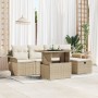 Conjunto de Sofá de Jardín de 6 Piezas con Cojines Beige de Ratán Poliéster de , Sofás de exterior - Ref: Foro24-3359668, Pre...