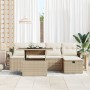 Conjunto de Sofá de Jardín de 6 Piezas con Cojines Beige de Ratán Poliéster de , Sofás de exterior - Ref: Foro24-3359668, Pre...