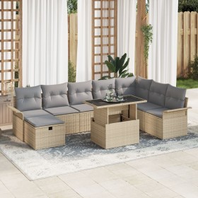 Conjunto de Sofá de Jardín de 9 Piezas con Cojines Beige Ratán Poliéster de , Sofás de exterior - Ref: Foro24-3359697, Precio...