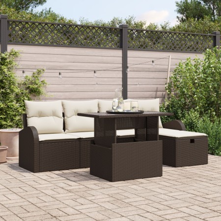 Juego de Sofás de Jardín de 6 Piezas con Cojines Marrón Rattan Poli de , Sofás de exterior - Ref: Foro24-3359745, Precio: 418...