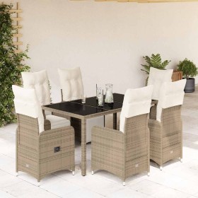 Set de mesa y sillas jardín 7 pzas con cojines ratán PE marrón en Conjuntos de jardín | Comprar online en Foru.es